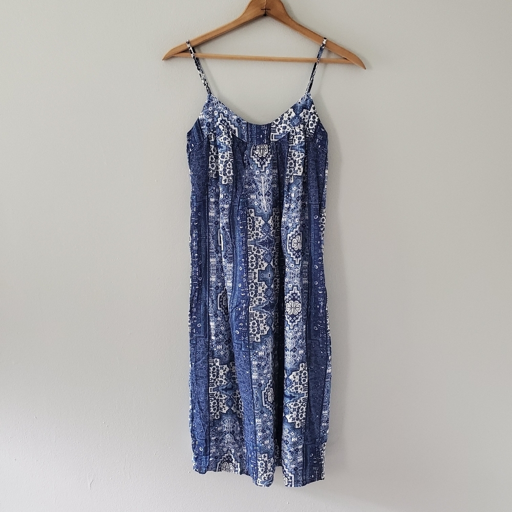 Lucky Brand Blue/White Print Midi Dress